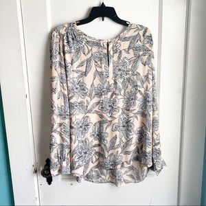 LOFT Keyhole Neckline Long Sleeve Floral Blouse  L